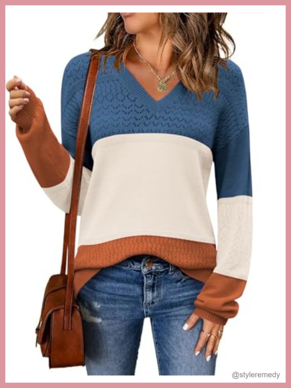 V Neck Crochet Knit Pullover Sweater Lightweight Casual Fall Winter